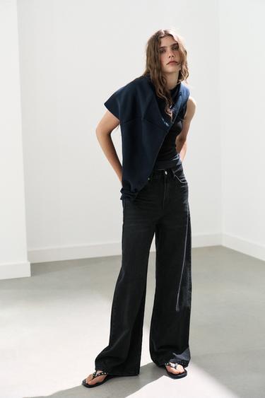 Zara TRF EXTRA WIDE LEG HIGH-WAIST JEANS - Black