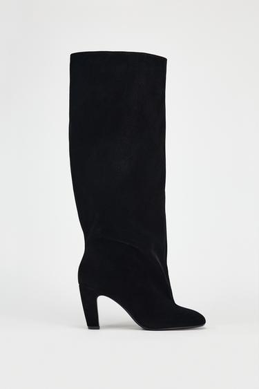 VELVET-EFFECT HEELED BOOTS - Black by Zara