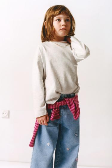 WIDE-LEG JEANS WITH EMBROIDERED FLOWERS - Blue by Zara