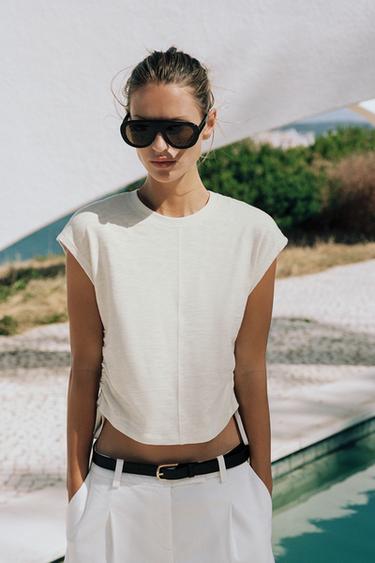 RUSTIC GATHERED T-SHIRT - White by Zara