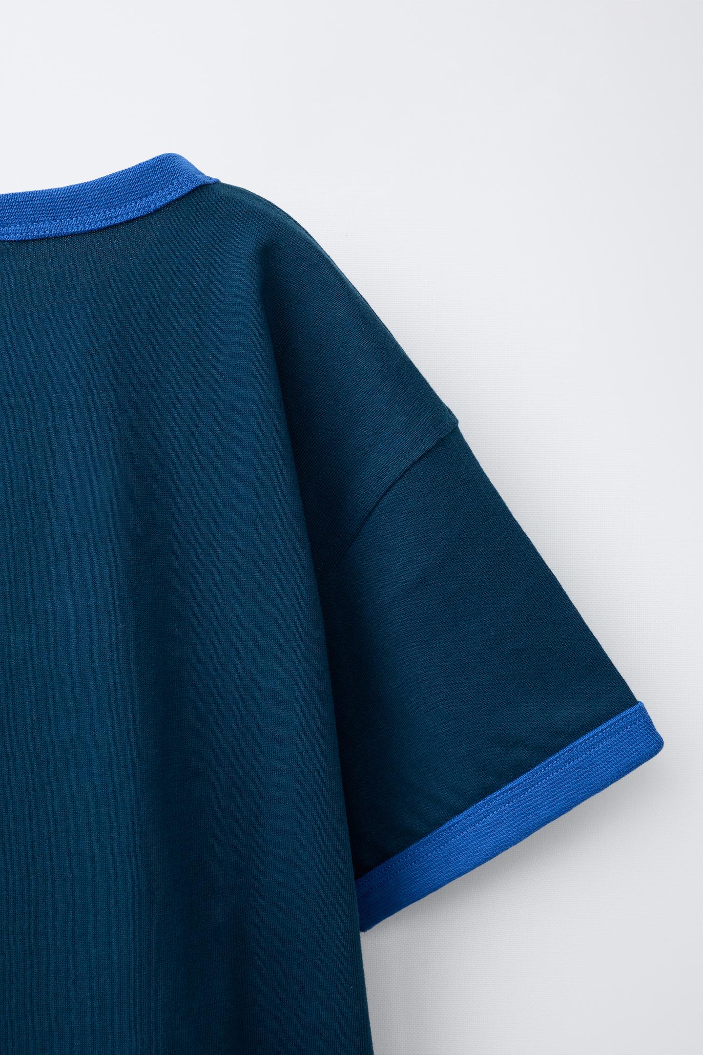 Детская футболка Zara Contrast Piping, цвет: Синий — фото 4