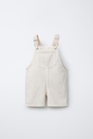 Zara CANVAS TWILL OVERALL SHORTS - Ecru / Marl