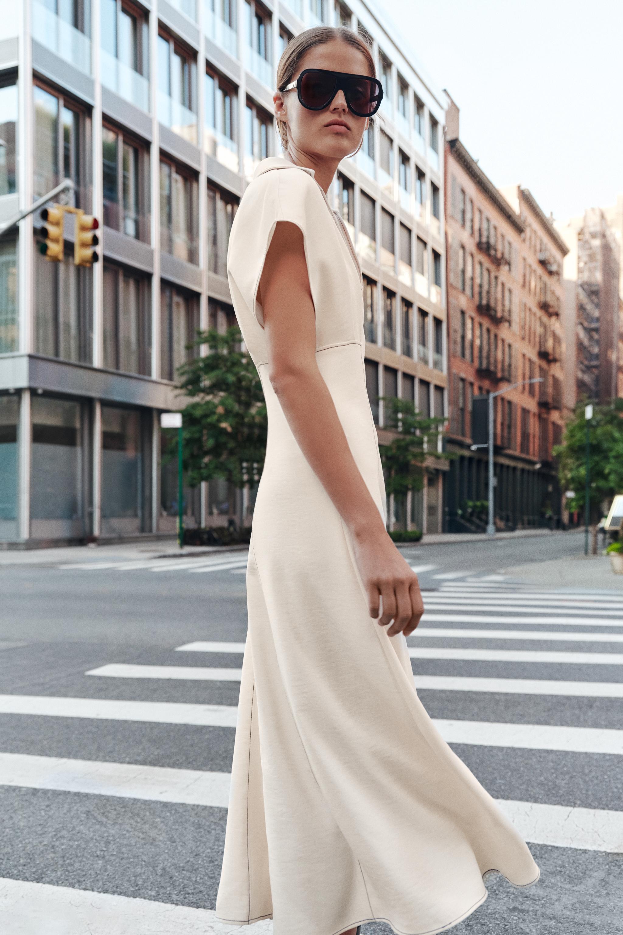 MIDI DRESS WITH CONTRAST TOPSTITCHING