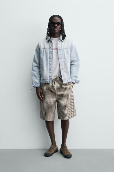 TEXTURED CHECK BERMUDA SHORTS - Black by Zara