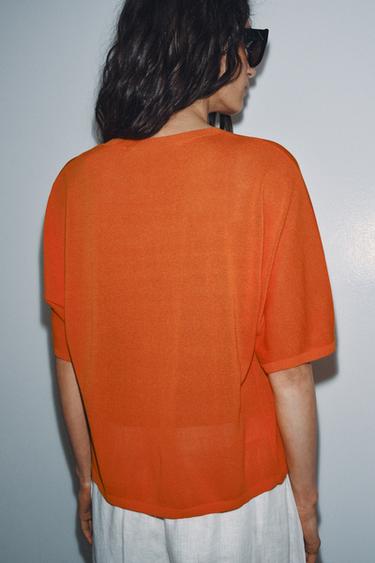 SHORT SLEEVE KNIT CARDIGAN - Neon orange by Zara - Image 2