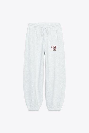 Zara TEXT JOGGER PANTS - Gray marl