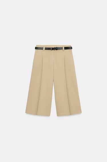 Zara LONG BELTED SHORTS - taupe brown