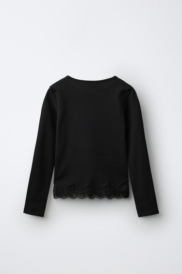 LACE RIB T-SHIRT — Black 2