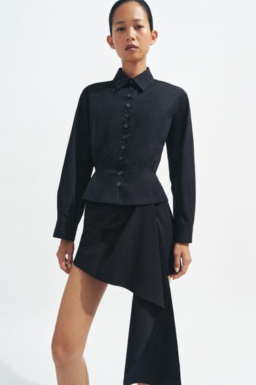 ZW COLLECTION BUTTONED PEPLUM SHIRT - Black by Zara