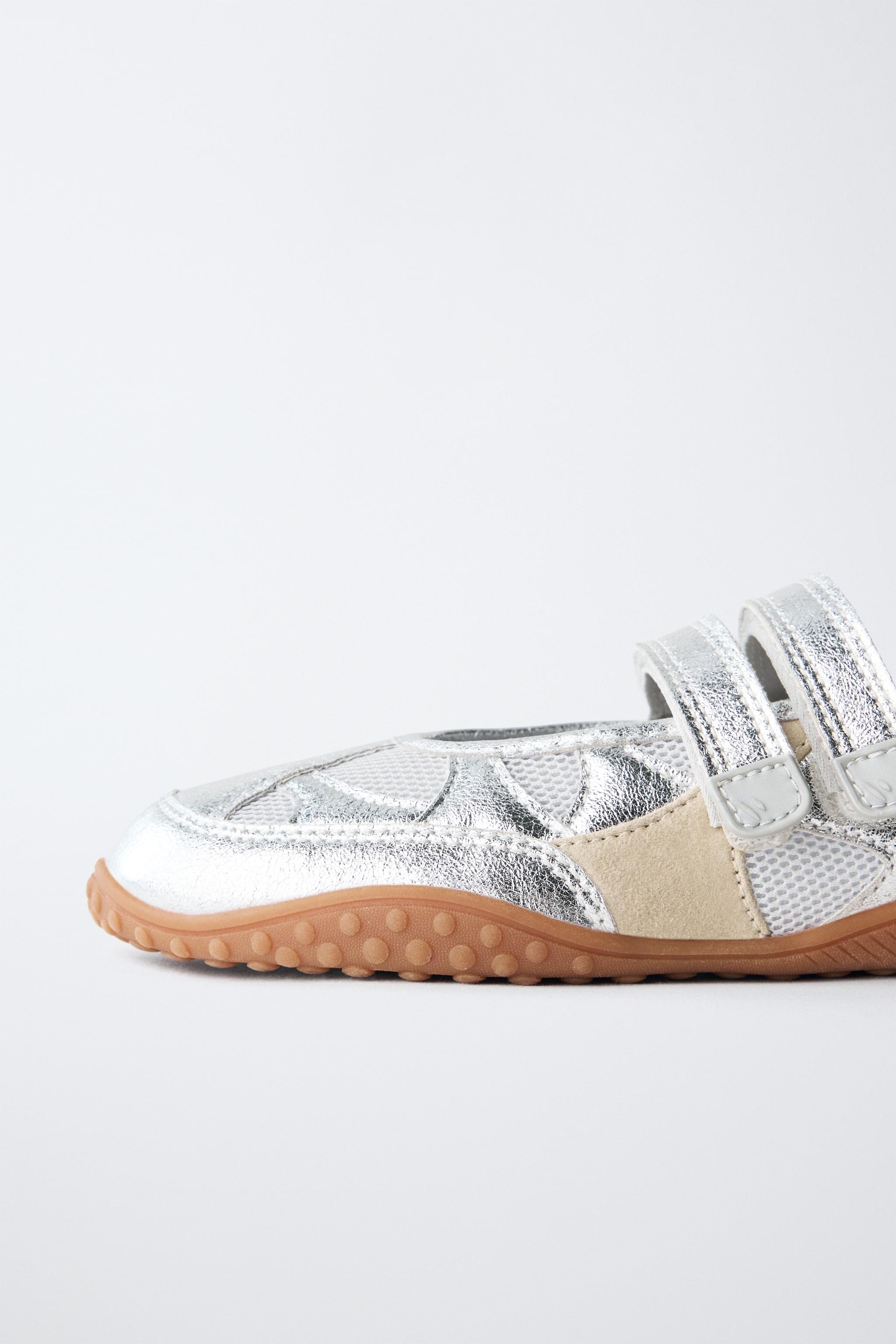 Обувь Zara METALLIC SPORTY BALLET FLATS — фото 4