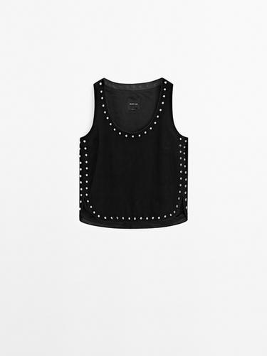 Zara Suede leather top with stud details - Black