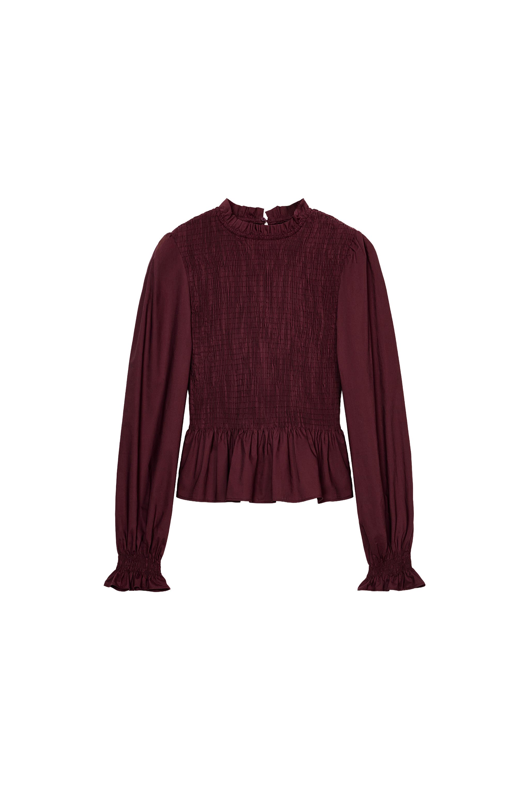 SMOCKED STRIPED SHIRT - Ecru / Red | ZARA Canada