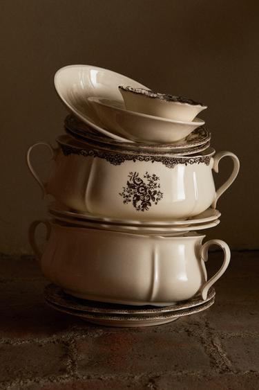 CONJUNTO DE JANTAR DE CERÂMICA FLORAL MARROM - Amarelo-médio da Zara