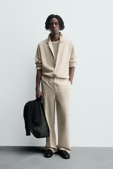 STRIPED FLOWING CREASED-EFFECT SHIRT - Ecru by Zara