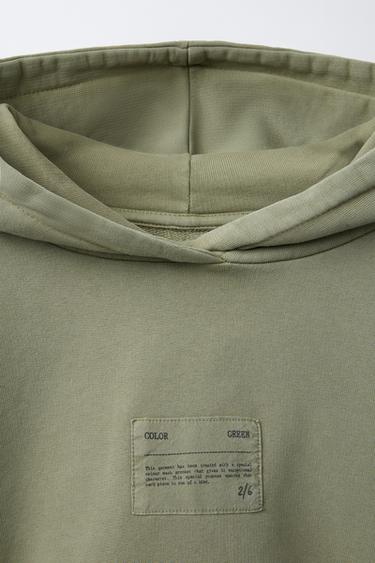 HOODIE WITH LABEL DETAIL - Green by Zara - Image 2