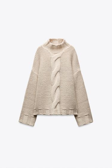 CABLE KNIT SWEATER - Ecru by Zara - Image 4