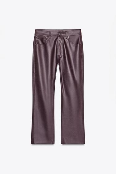 Zara ZW COLLECTION FAUX LEATHER BOOTCUT PANTS - Burgundy