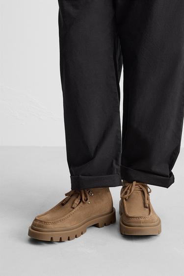 LEATHER ANKLE BOOTS - Camel Brown by Zara - Image 0