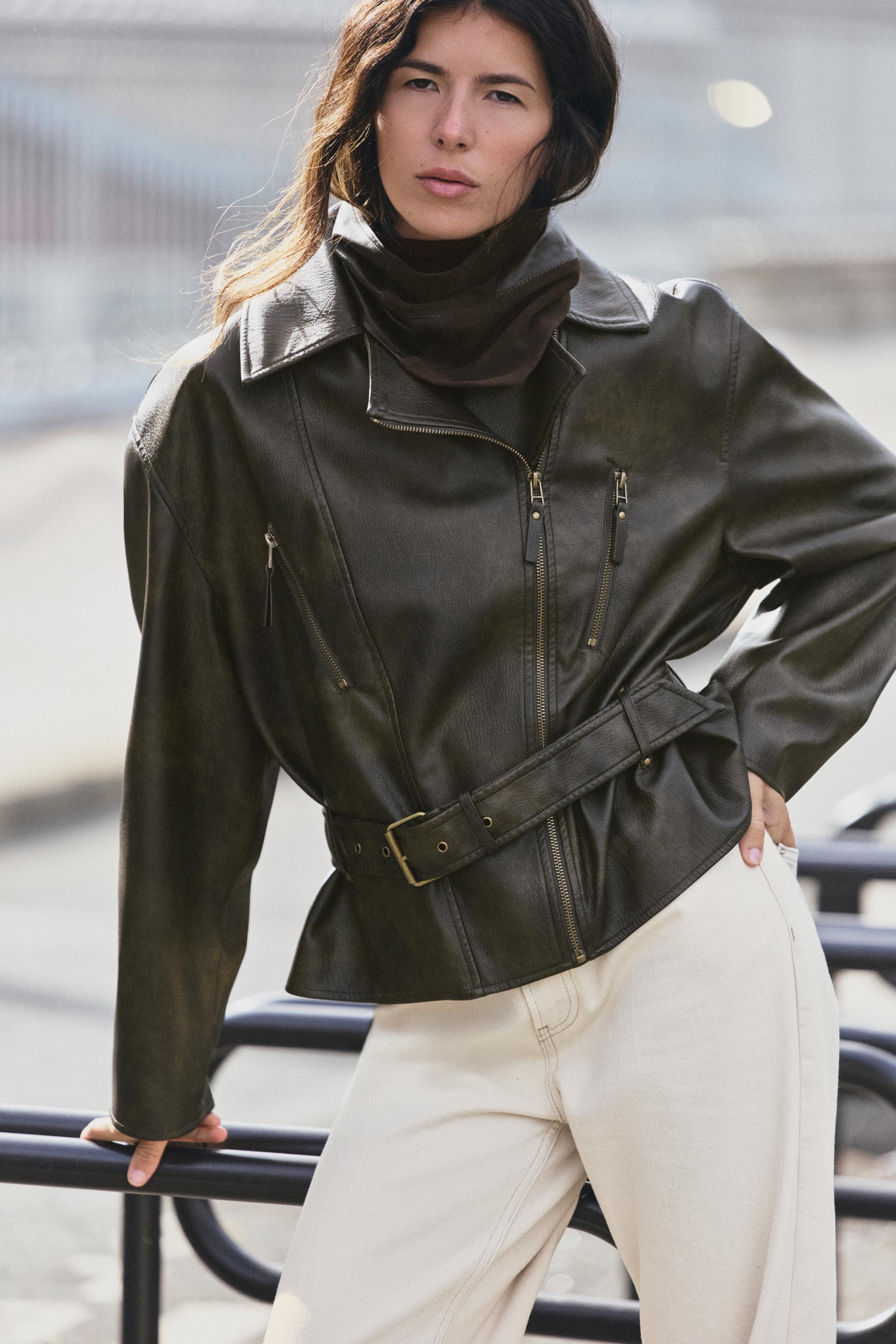 BELTED FAUX LEATHER JACKET