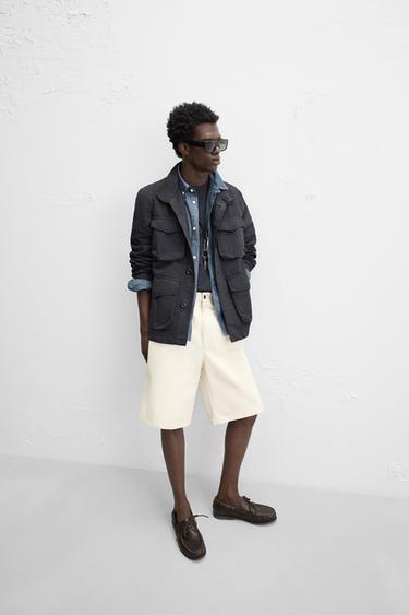 VESTE COTON - LIN POCHES - Bleu marine de Zara - Image 5