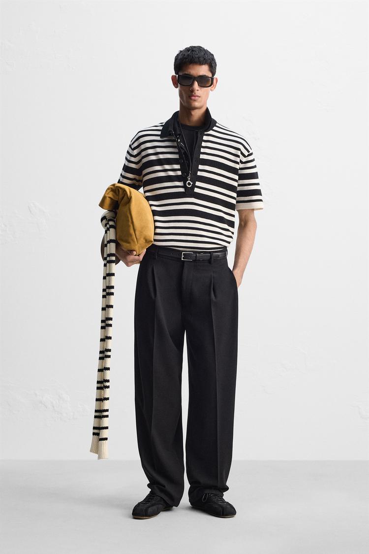 LIMITED EDITION STRIPED KNIT POLO SHIRT Black ZARA Australia