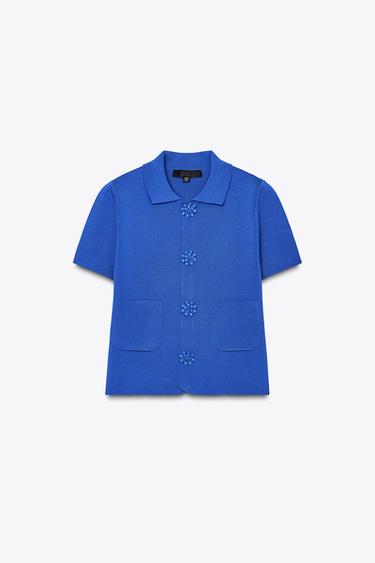 GILET EN MAILLE BOUTONS FANTAISIE - Bleu roi de Zara - Image 4