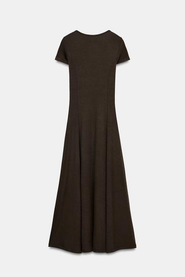 LONG RIBBED DRESS - Brown by Zara - Image 4
