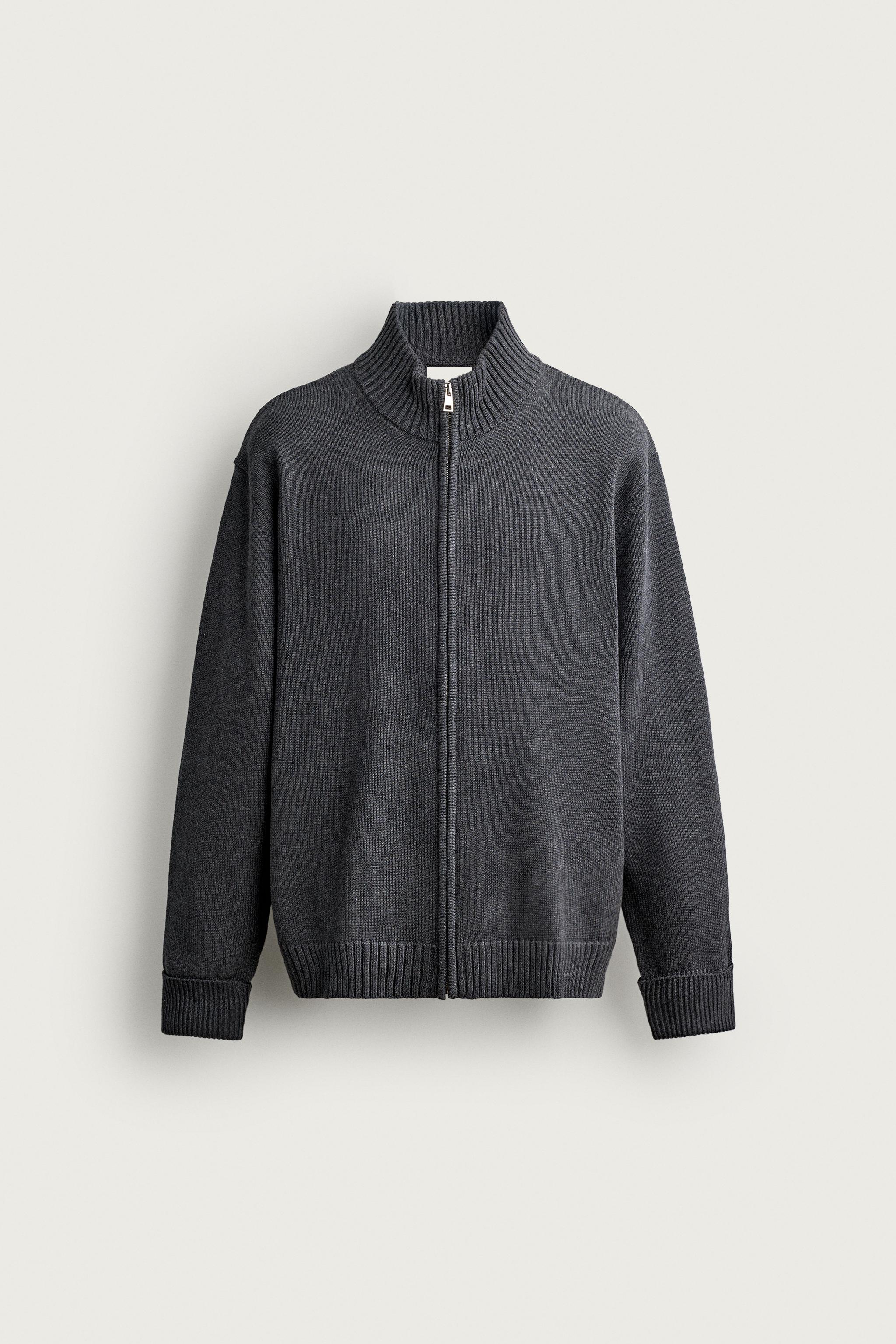 ZIP-UP KNIT CARDIGAN — Charcoal