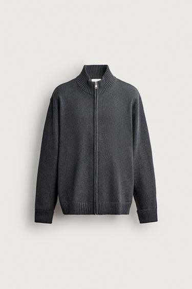 ZIP-UP KNIT CARDIGAN - Charcoal by Zara