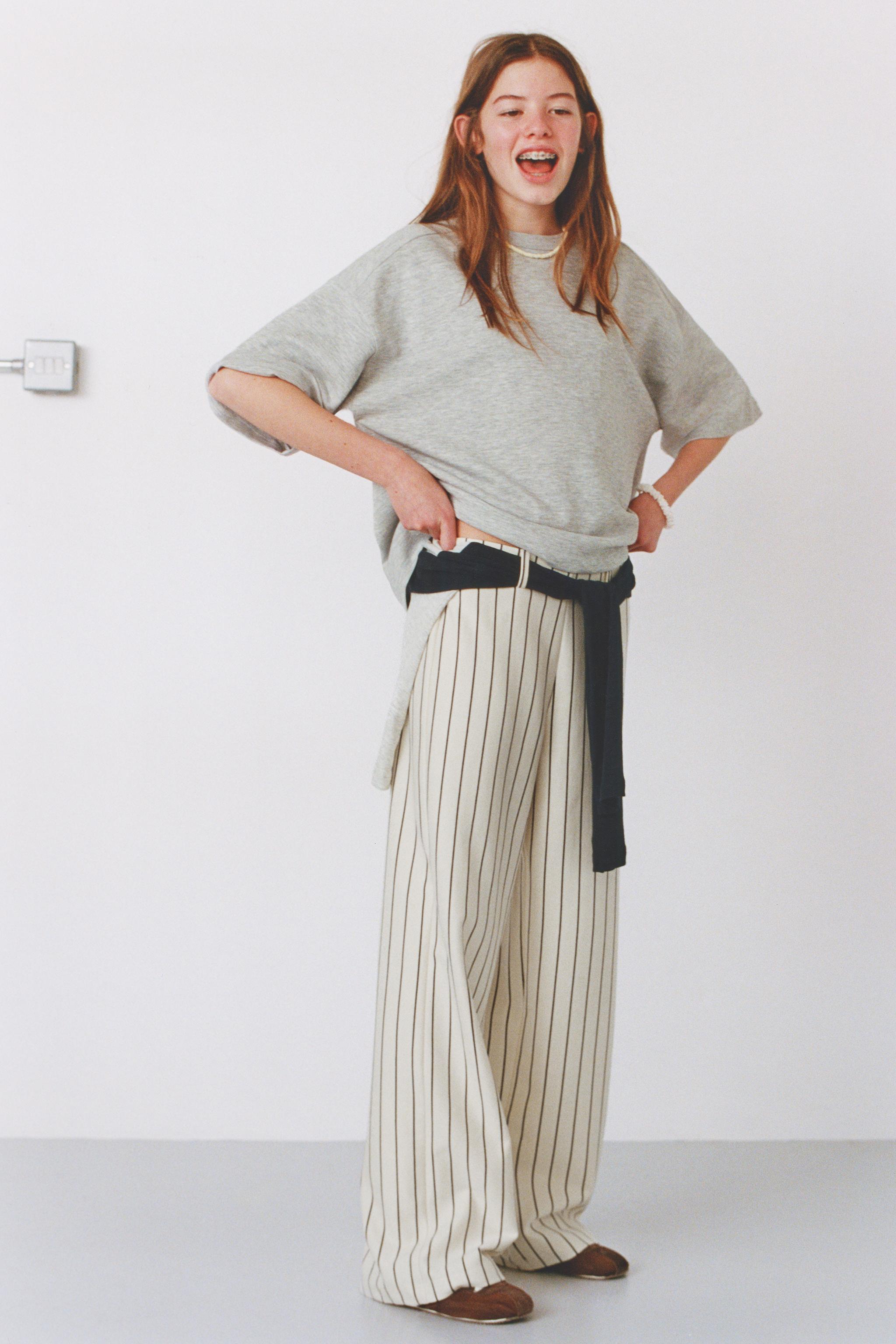 STRIPED PONTE WIDE LEG PANTS