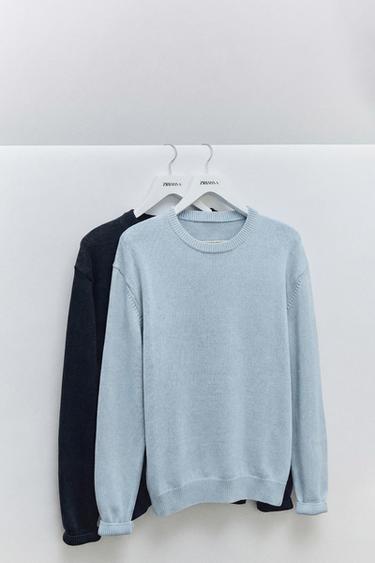 СВИТЕР ИЗ ХЛОПКА С ЭФФЕКТОМ ПОТЕРТОСТИ — ЛИНЯЛЫЙ ГОЛУБОЙ от Zara