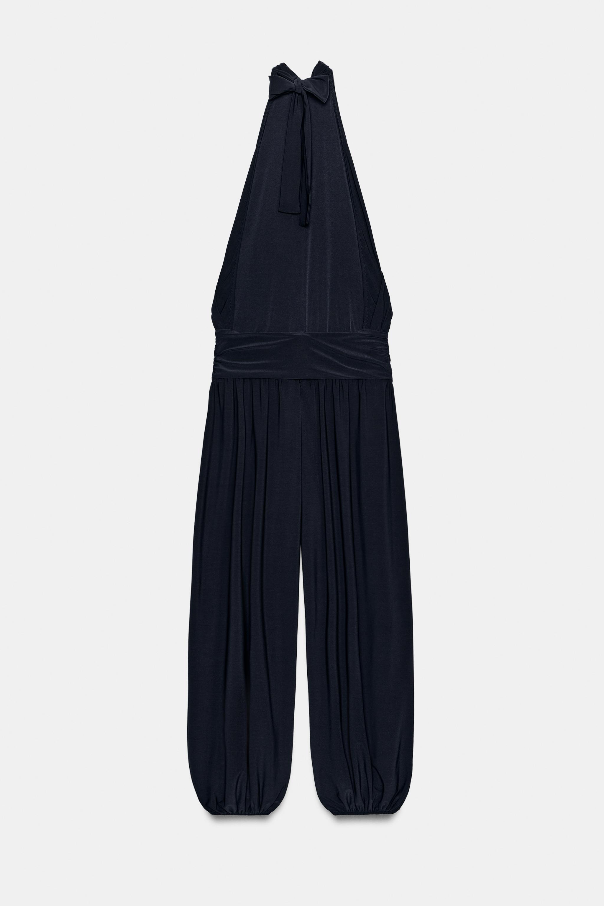 DRAPED HALTER BLOUSE JUMPSUIT