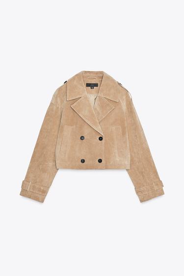 VESTE TRENCH COURTE 100 % CUIR - Marron clair de Zara - Image 10