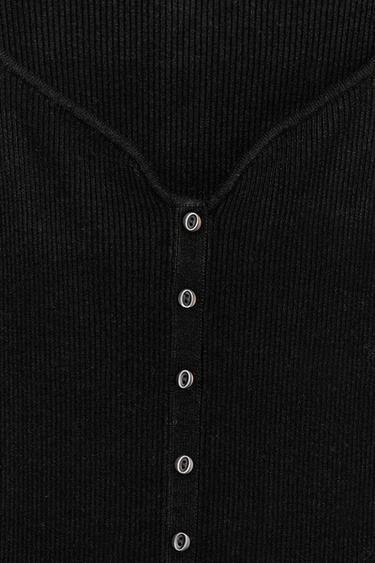 ROBE MI-LONGUE EN MAILLE CÔTELÉE - Noir de Zara - Image 7
