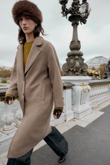 MANTEAU OVERSIZE AVEC LAINE POIGNET CONTRASTANT - Vison foncé de Zara - Image 2