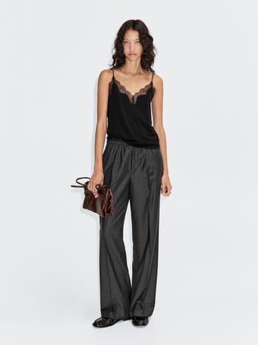 Pantalon à pinces et rayures tennis - Gris de Zara