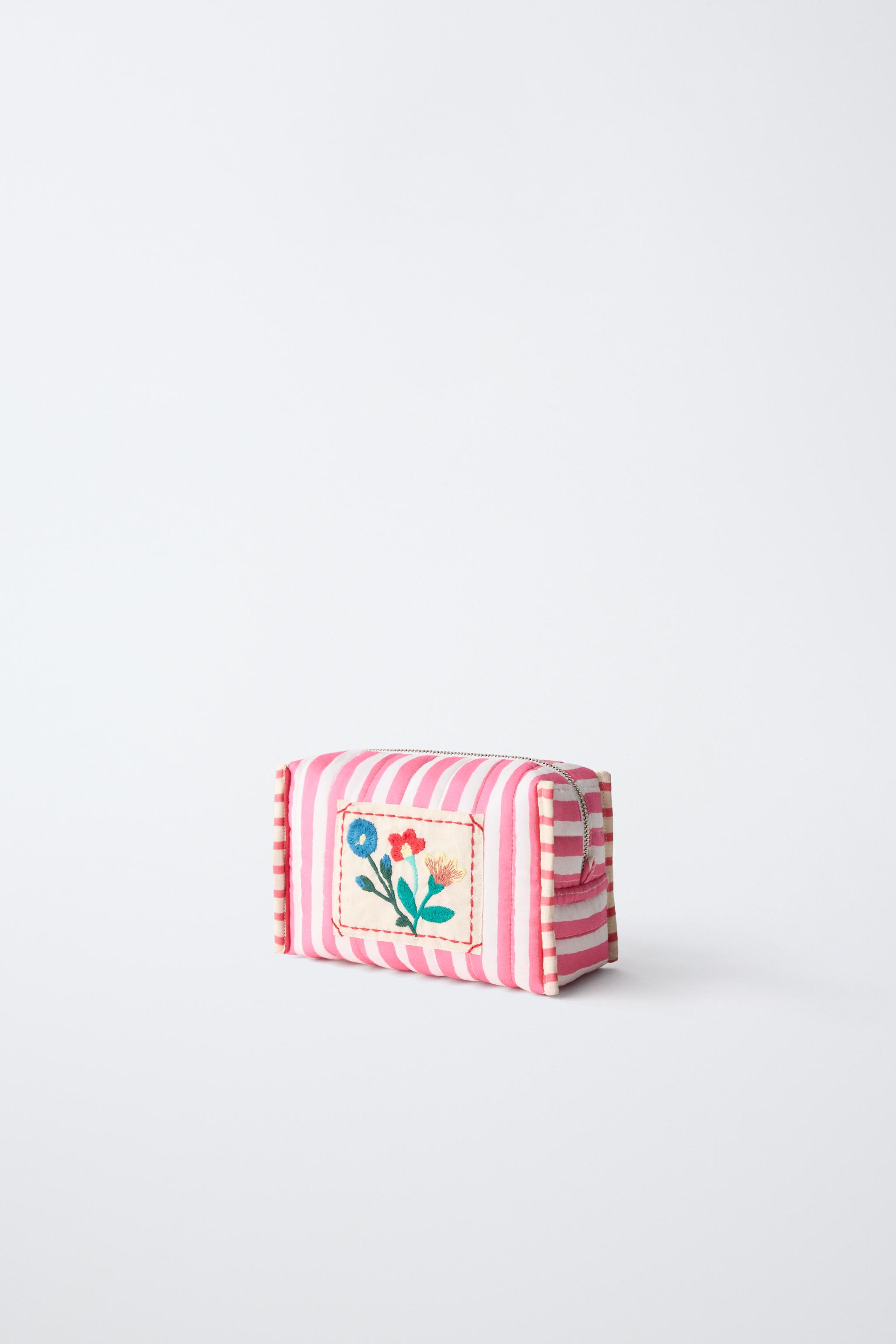 EMBROIDERED STRIPED TOILETRY BAG