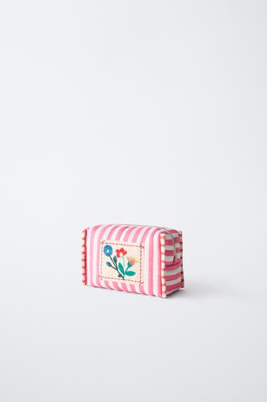 EMBROIDERED STRIPED TOILETRY BAG - Pink by Zara - Image 1