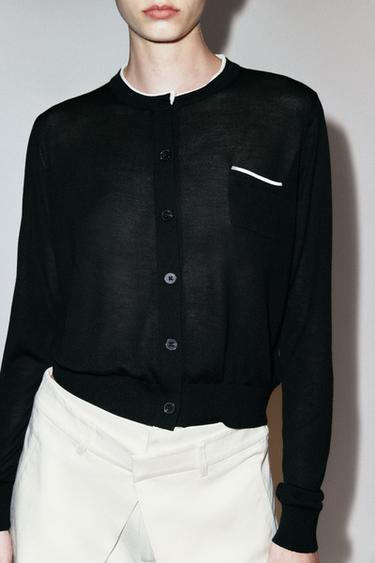 CHAQUETA COMBINADA PUNTO - Negro / Blanco de Zara