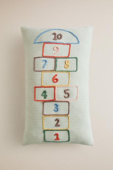 KIDS' COTTON HOPSCOTCH CUSHION - Green by Zara