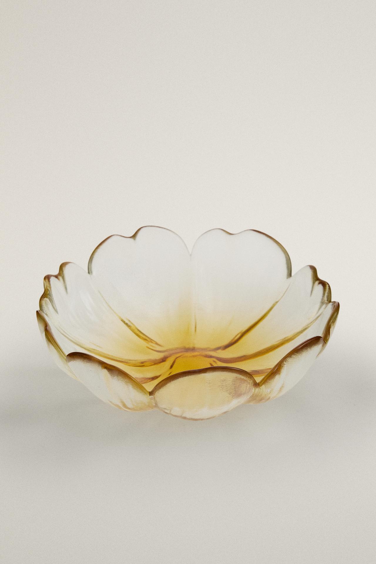 FLORAL GLASS BOWL — Yellow