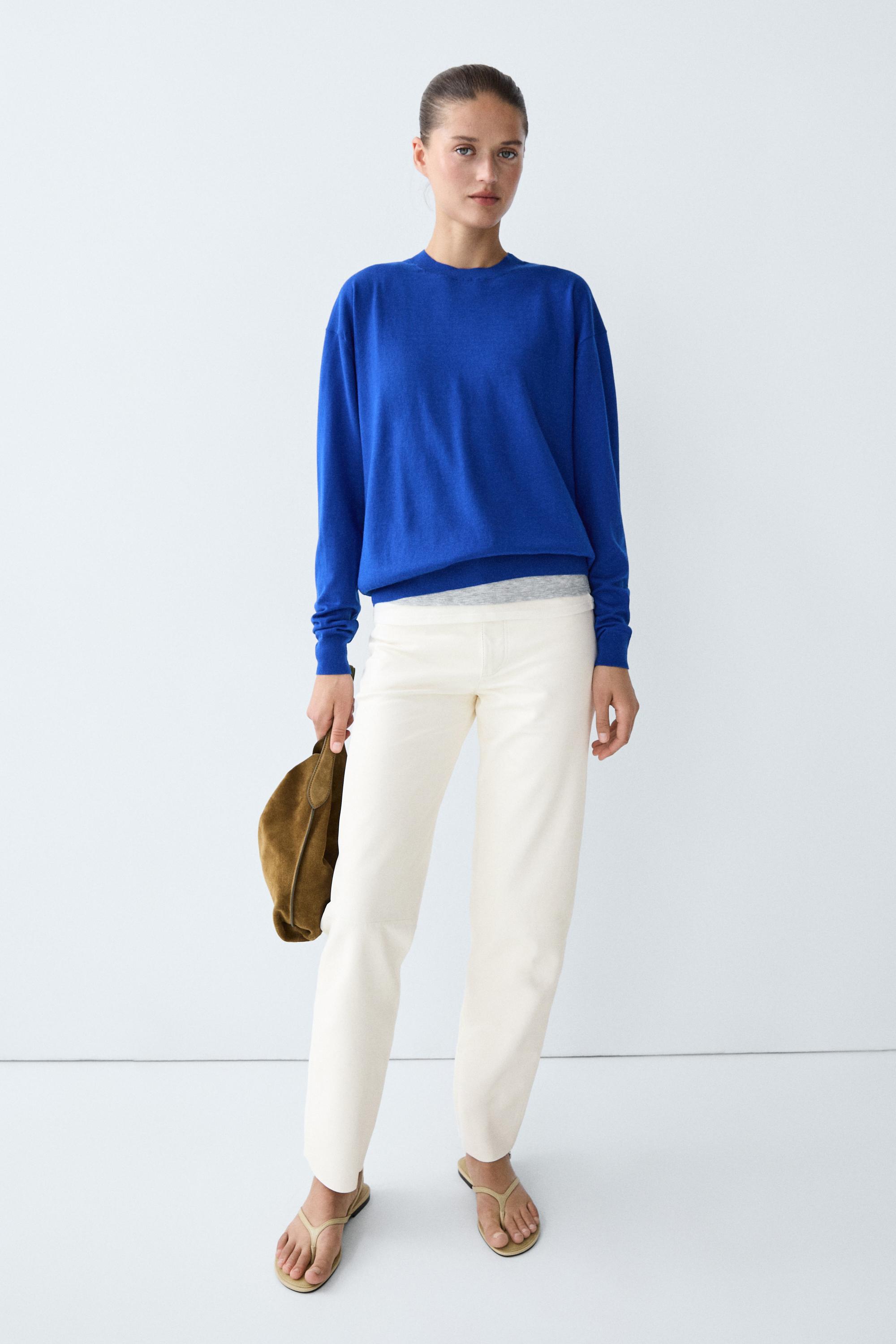 Fine-knit wool blend sweater - Bluish | ZARA United States