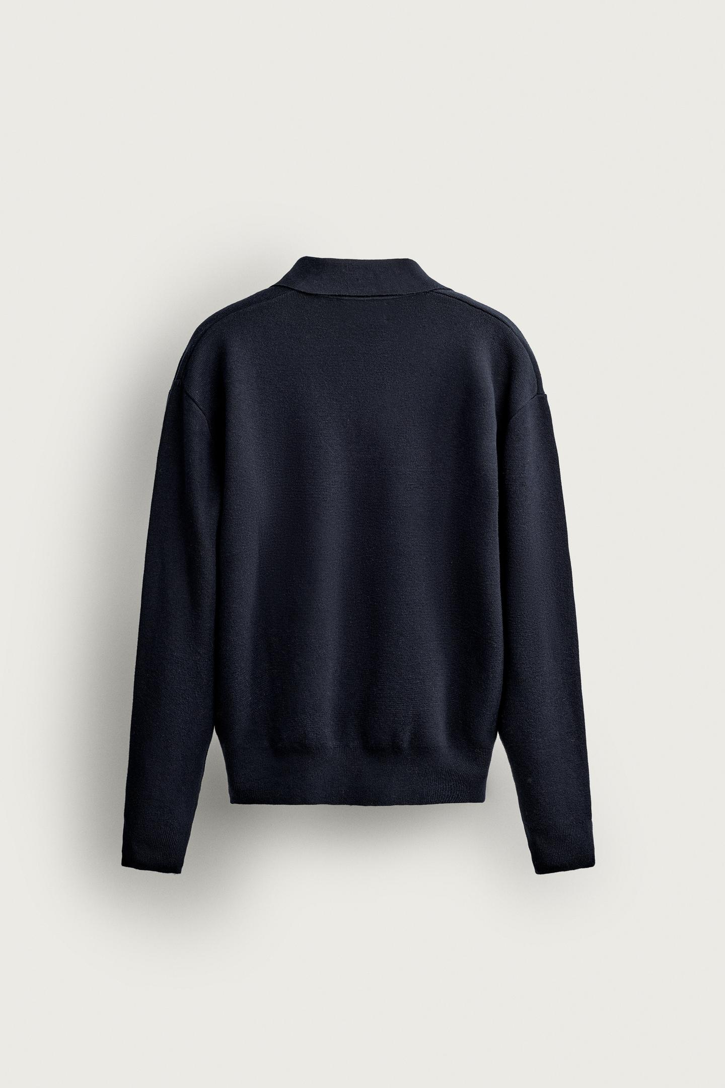 Мужское поло Zara Cotton-Wool Compact Knit Polo, цвет: Тёмно-синий — фото 8