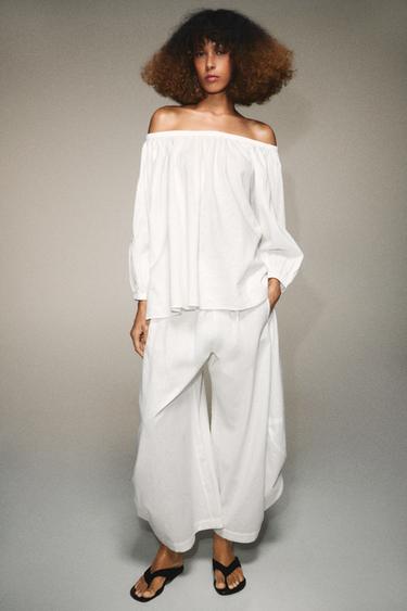 BLUSA DE LINHO TOMARA QUE CAIA - Branco da Zara