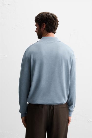 COTTON BLEND KNIT POLO SHIRT - Light blue by Zara - Image 2