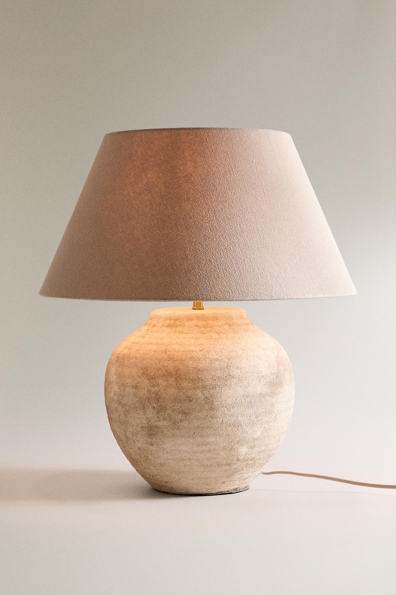 LARGE AGED CERAMIC TABLE LAMP — Gray