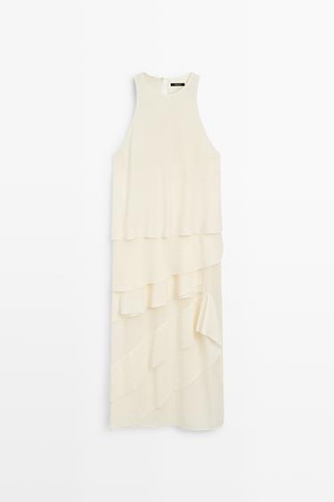 Zara Flowing midi dress with ruffles - Ecru - Image 0