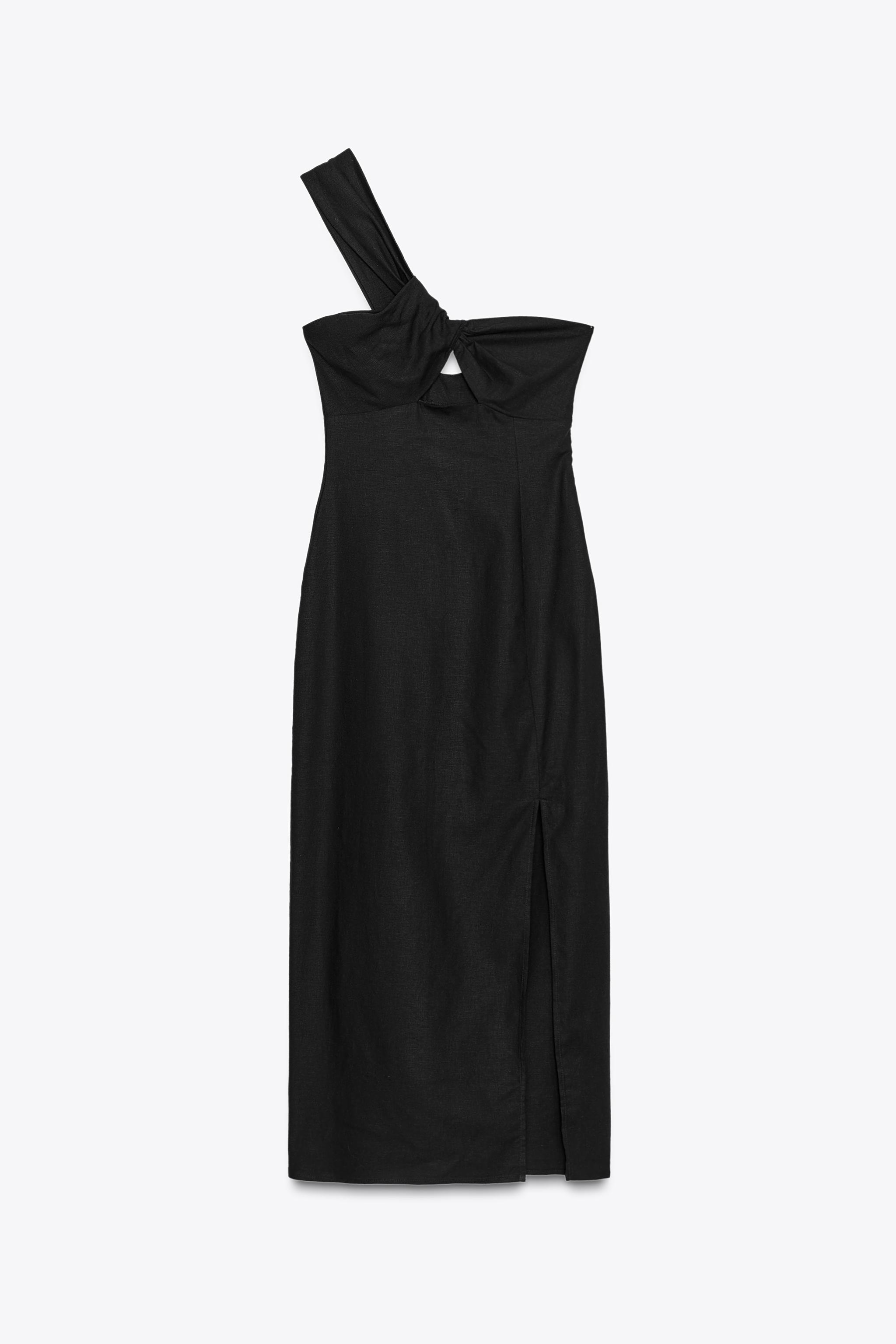 ROBE MIDI AJOURÉE ASYMÉTRIQUE AVEC LIN