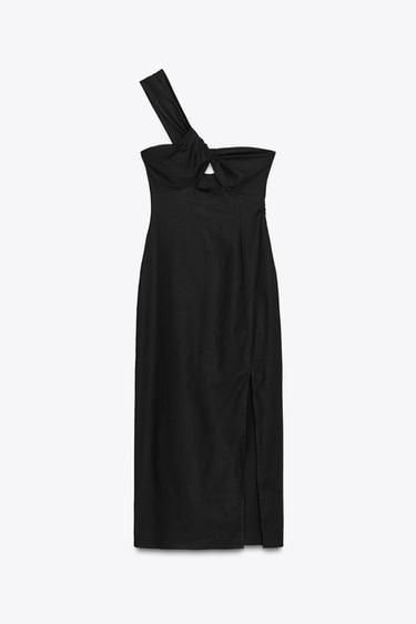 ASYMMETRIC CUT-OUT MIDI DRESS WITH LINEN BLEND - Black by Zara - Image 4