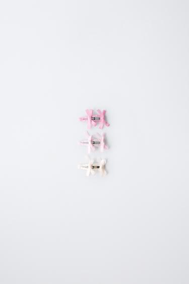 PACK OF THREE BOW HAIR CLIPS - Pinks by Zara